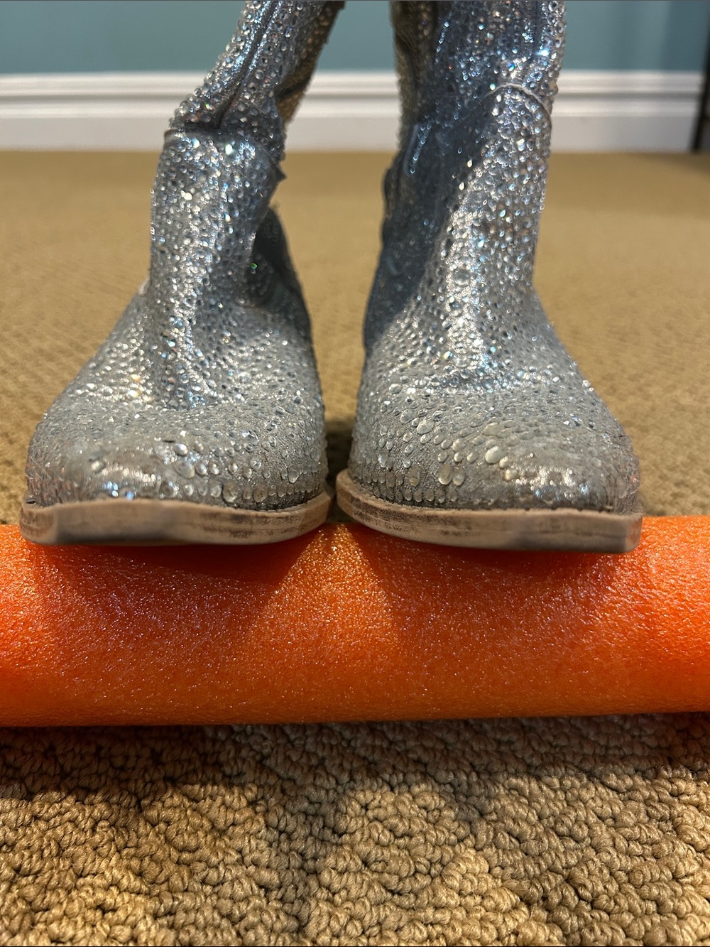 Crown Vintage Starry Cowboy Boots size 8 Mid Calf Silver Rhinestones Western - Picture 5 of 14